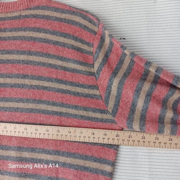 McBriar Mens Sz Large Shetland Wool Pullover  Knit Pink Gray beige striped Vtg - Picture 3 of 6